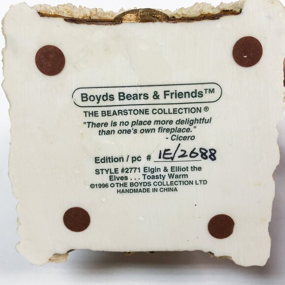 Boyds Bears Elgin & Elliot The Elves Toasty Warm Candle Holder 1996, 1st Edition - Picture 7 of 7
